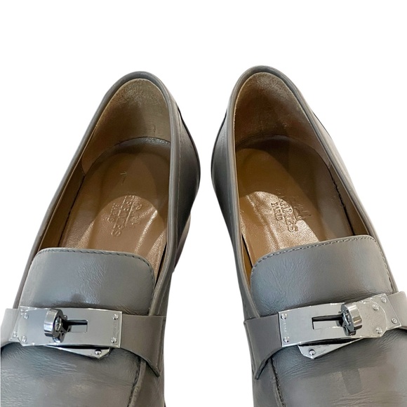 Hermes Grey Leather Kelly Destin Loafers - Picture 8 of 12
